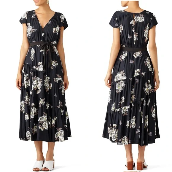 Free People All I Got Maxi Length Tiered Deep V Neckline Floral Dress - Picture 1 of 12